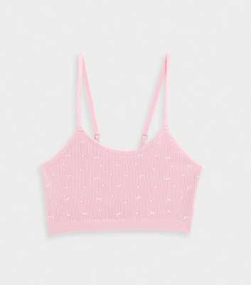 Girls Pink Bow Print Ribbed Bralette