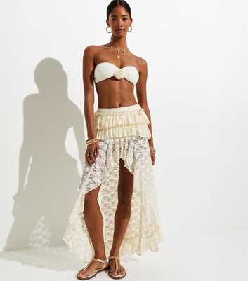 White Ruffled Lace Dipped Hem Skirt