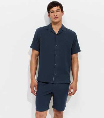 Jack & Jones Navy Cotton Waffle Texture Resort Shirt
