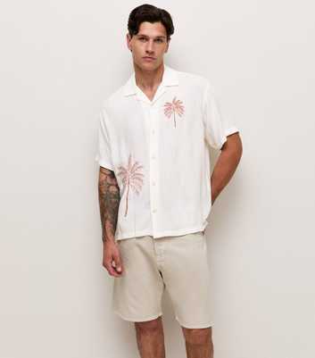 Jack & Jones White Embroidered Palm Tree Shirt