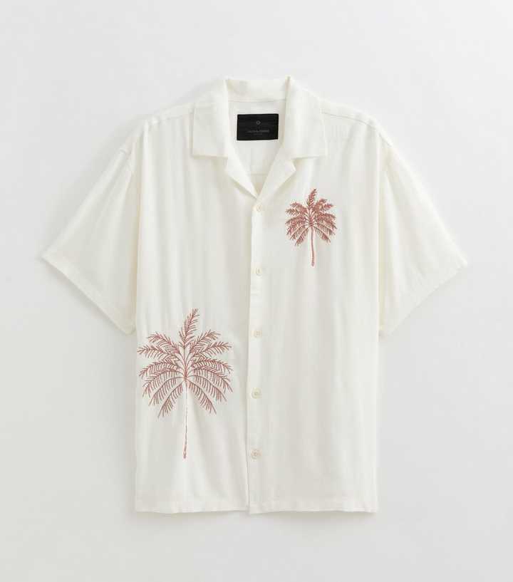Jack & Jones White Embroidered Palm Tree Shirt