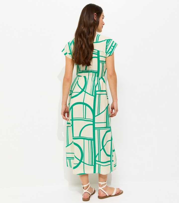 green geometric print dress Green geometric print midi dress – Mulberri Boutique main image 0