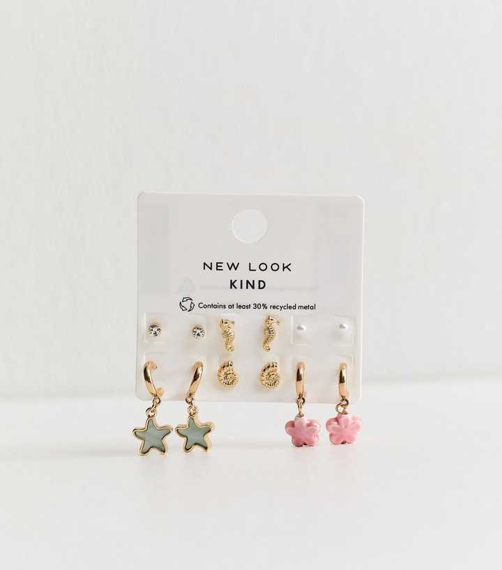 Pack of 6 Gold Tone Mixed Shape Earrings