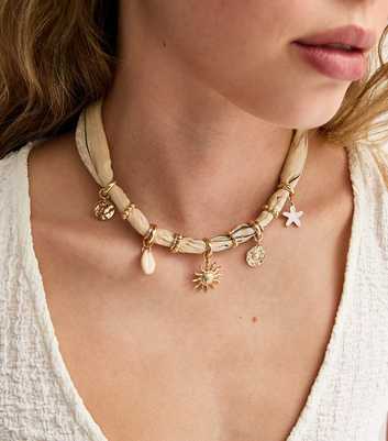 Cream Paisley Rope Sun Charm Necklace
