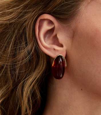 Brown Large Enamel Teardrop Stud Earrings