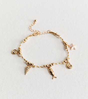 Gold Tone Shell Charm Bracelet