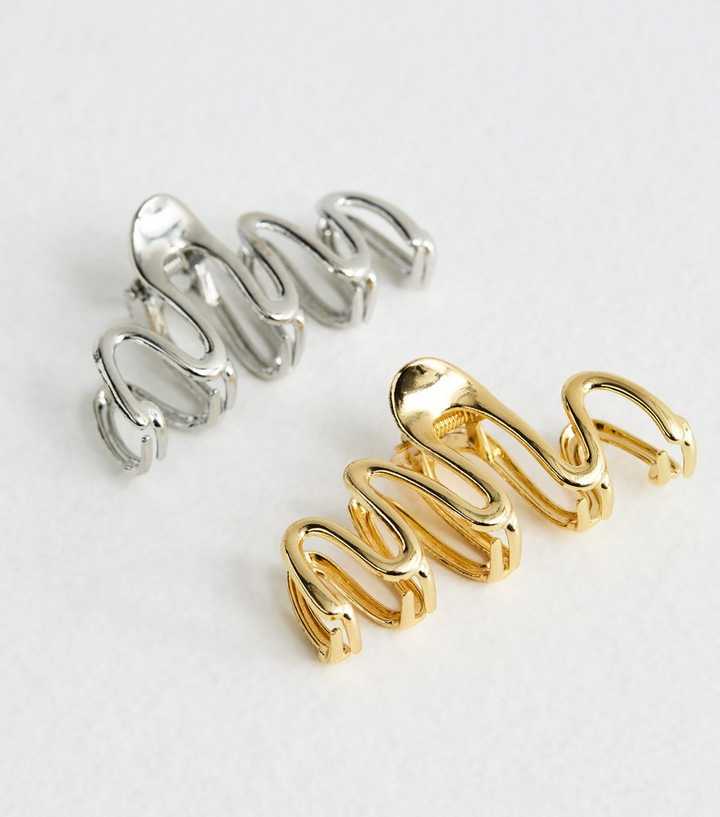Pack Of 2 Gold and Silver Wiggly Hair Clips