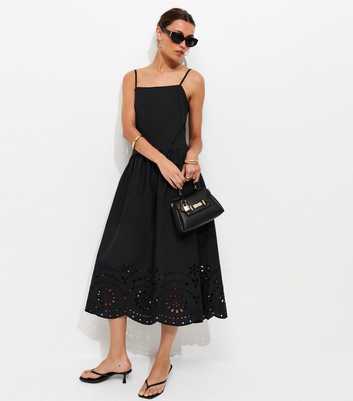 Black Broderie Anglaise Hem Cami Midi Dress