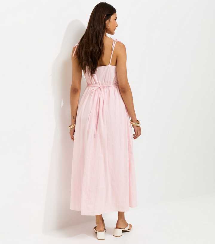 Light Pink Cotton Cami Strap Corset Ruched Hip Midi Dress | New Look