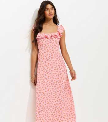 Light Pink Floral Ditsy Scoop Neck Ruffle Midi Dress