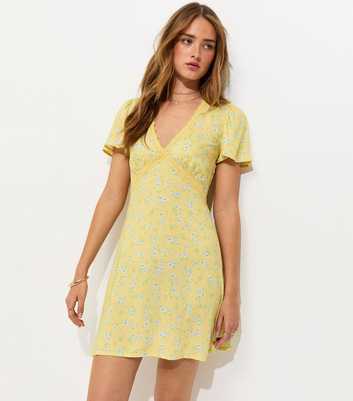 Light Yellow Ditsy Lace V Neck Mini Dress