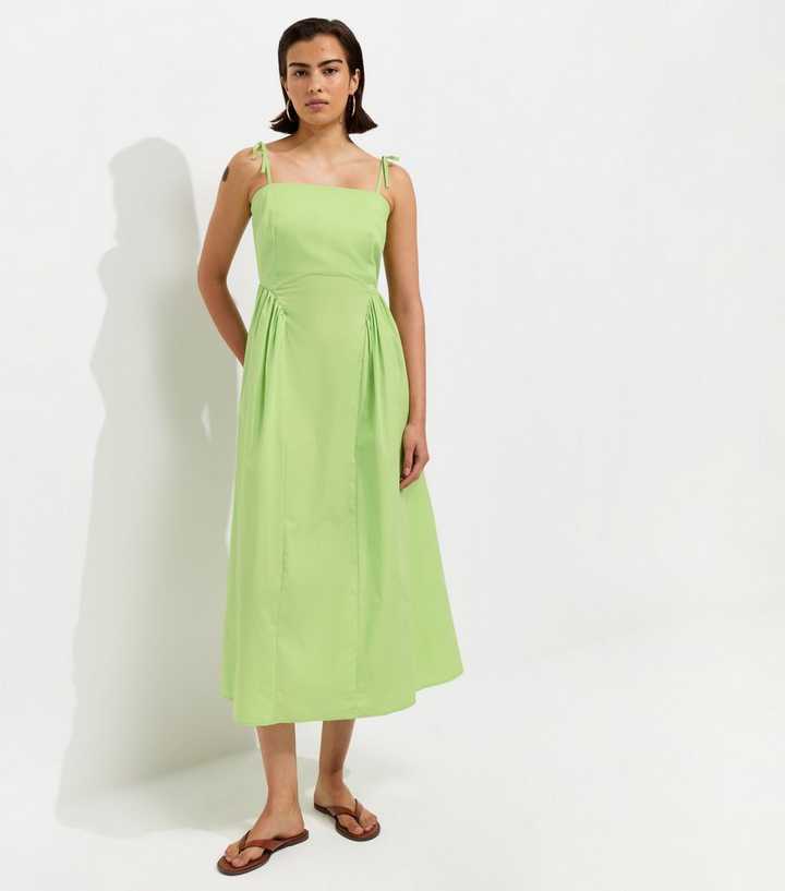 Light Green Godet Skirt Tie Strap Midi Dress | New Look