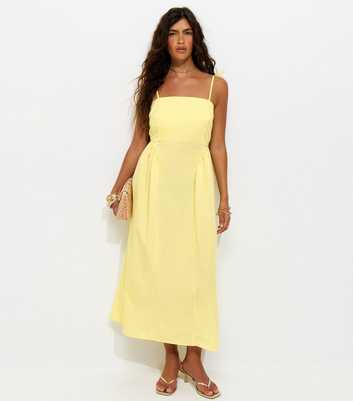 Light Yellow Godet Skirt Tie Strap Midi Dress