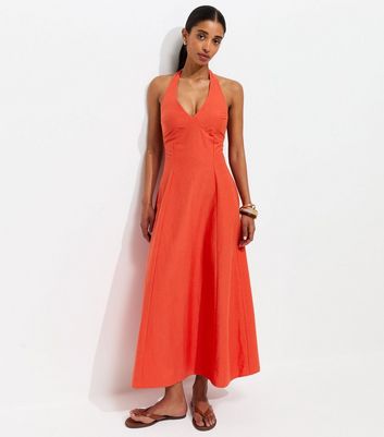 satin halter backless dress Bella Satin Halter Maxi Dress - Lemon main image 0