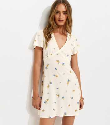 Cream Ditsy Floral Lace Trim Mini Dress