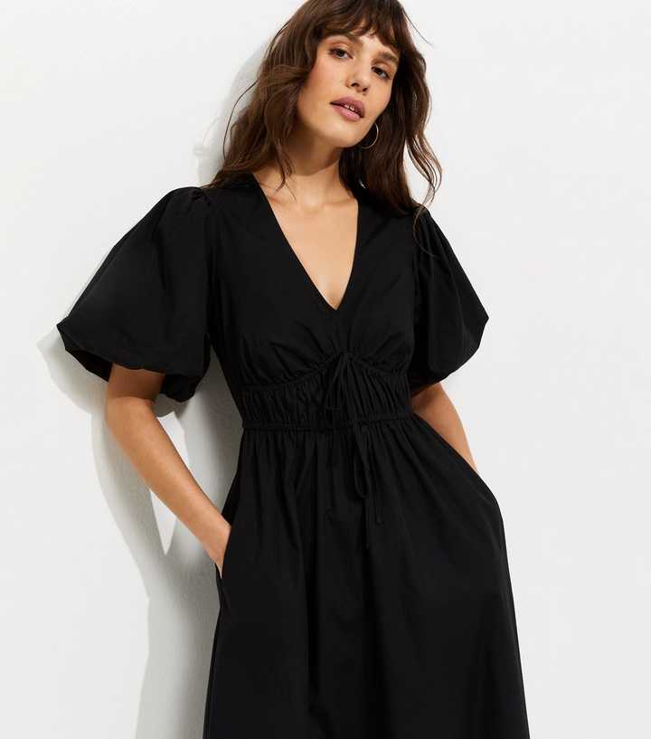 black cotton dress with sleeves Karen Kane Three Quarter Sleeve A Line Dress, XL, Black