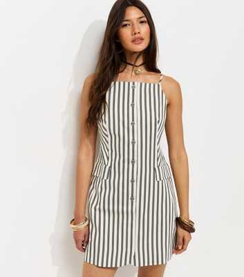 Cream Striped Button Through Mini Cami Dress