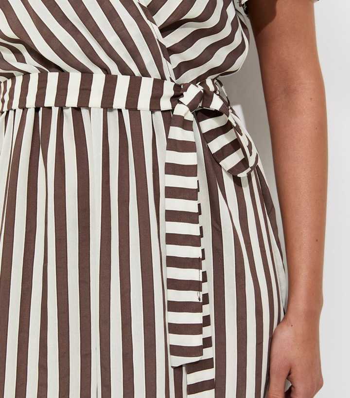 Brown Striped Wrap Midi Dress | New Look Brown Striped Wrap Midi Dress | New Look