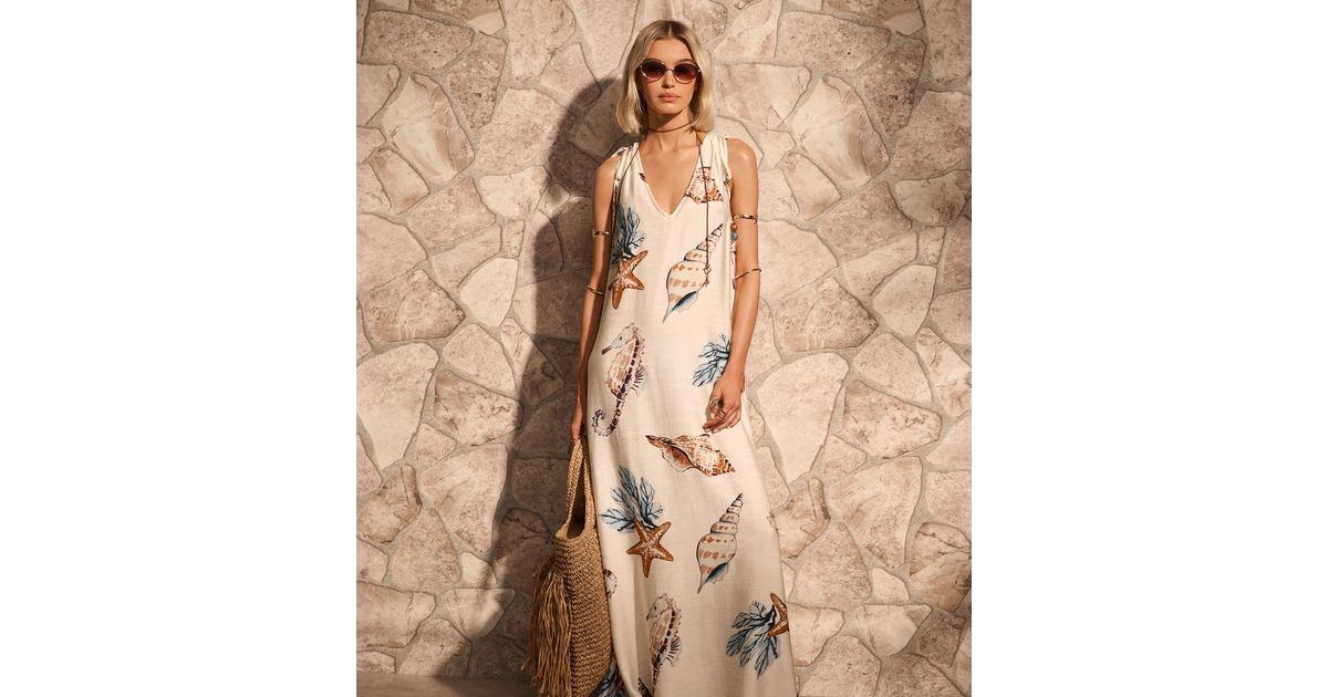 Cream Shell Print Beaded Strap Maxi Dress | New Look