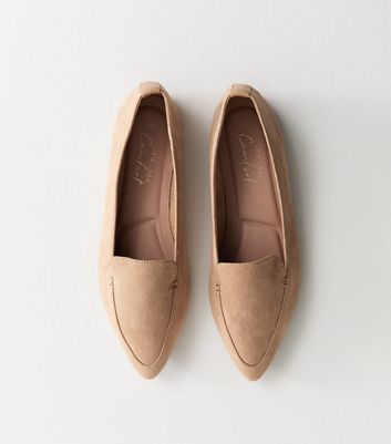 Camel Faux Suede Pointed Toe Flats
