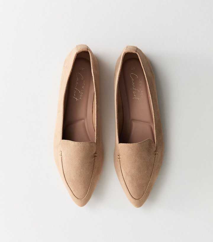 Camel Faux Suede Pointed Toe Flats