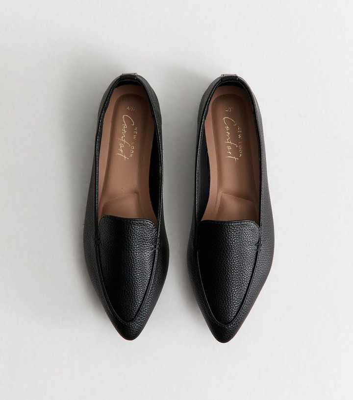 Black Faux Leather Flat Pointed Loafers