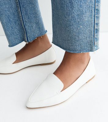 White Faux Leather Pointed Ballerina Flats