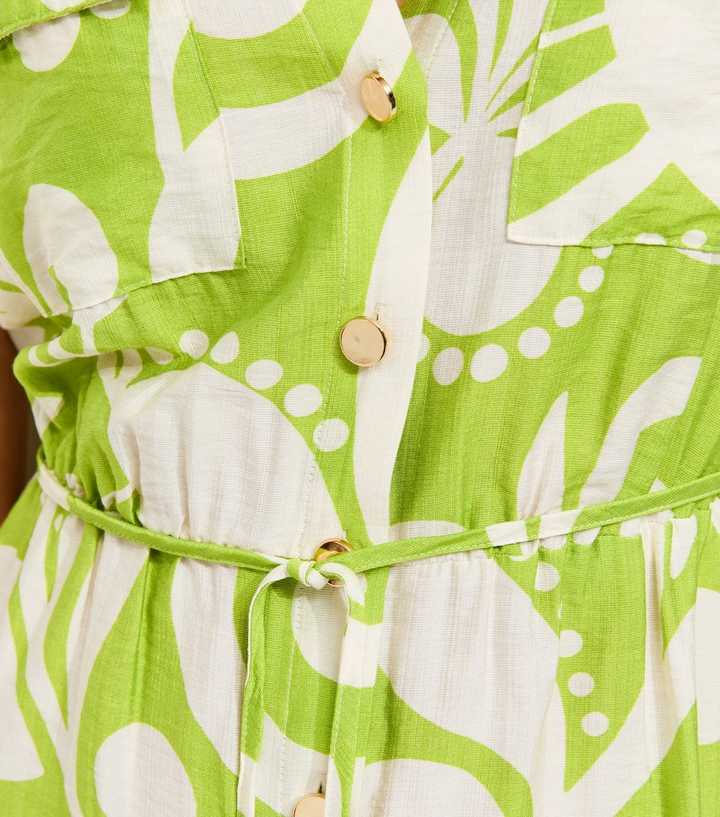 Green Abstract Print Short Sleeve Mini Shirt Dress | New Look