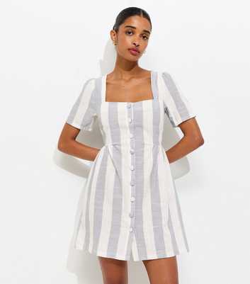 Blue Sailor Stripe Square Neck Button Up Mini Dress