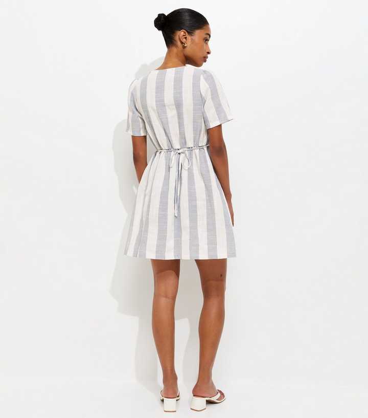 Blue Sailor Stripe Square Neck Button Up Mini Dress | New Look