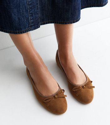 Tan Faux Suede Ballet Pumps