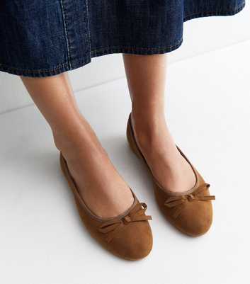 Tan Faux Suede Ballet Pumps