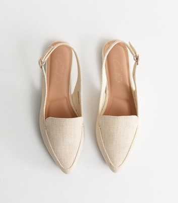 Off White Raffia-Look Slingback Flats
