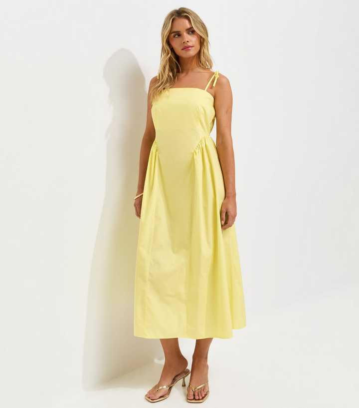 Petite Light Yellow Cotton Tie Strap Midi Dress