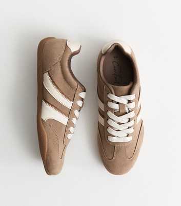 Light Brown Faux Brushed Leather Slim Sole Trainers