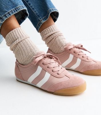Light Pink Woven Side Stripe Gum Sole Trainers