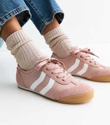 Light Pink Woven Side Stripe Gum Sole Trainers