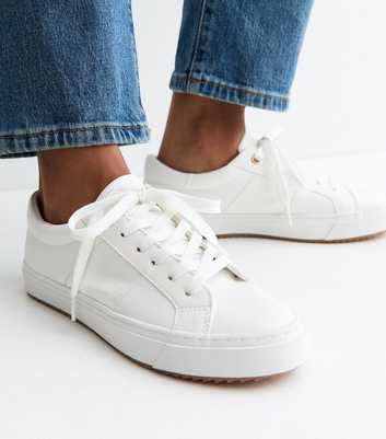White Faux Leather Croc Embossed Trainers