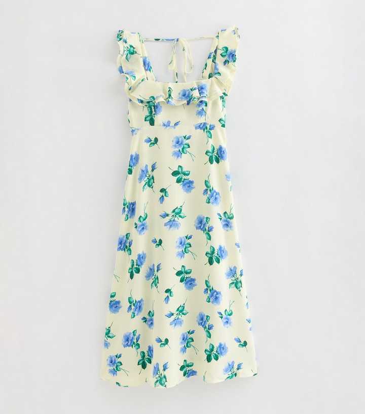 Petite Cream Floral Ruffled Square Neck Midi Dress