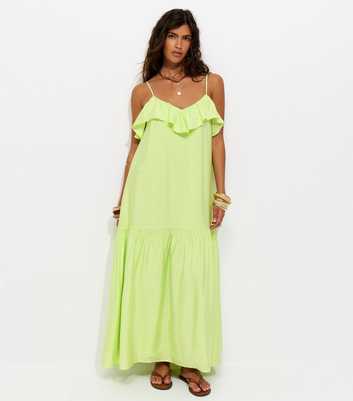 Light Green Ruffle Trim Cami Midi Dress