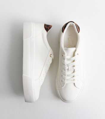 White Faux Leather Leopard Print Flatform Trainers