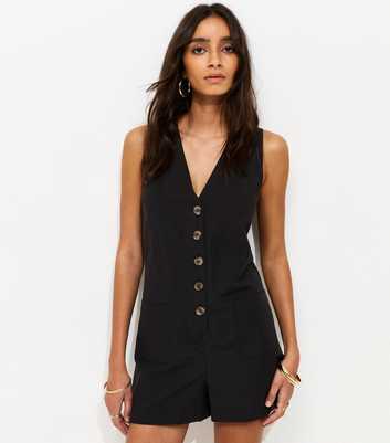 Black Sleeveless Button Through Playsuit