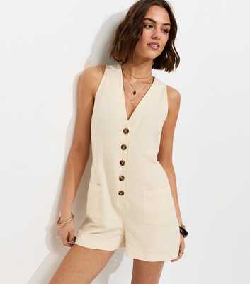 Cream Sleeveless Button Through Playsuit