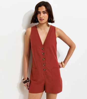 Dark Red Sleeveless Button Through Playsuit