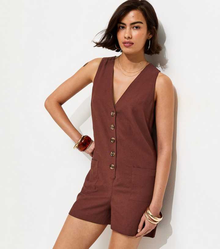 Dark Brown Sleeveless Button Through Playsuit