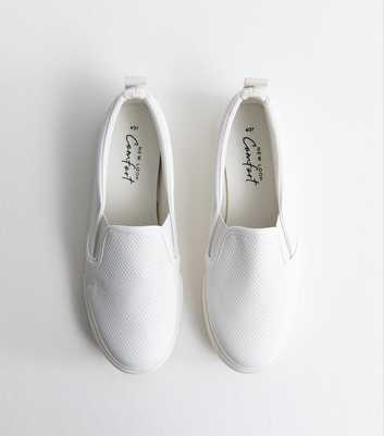 White Faux Leather Slip On Trainers