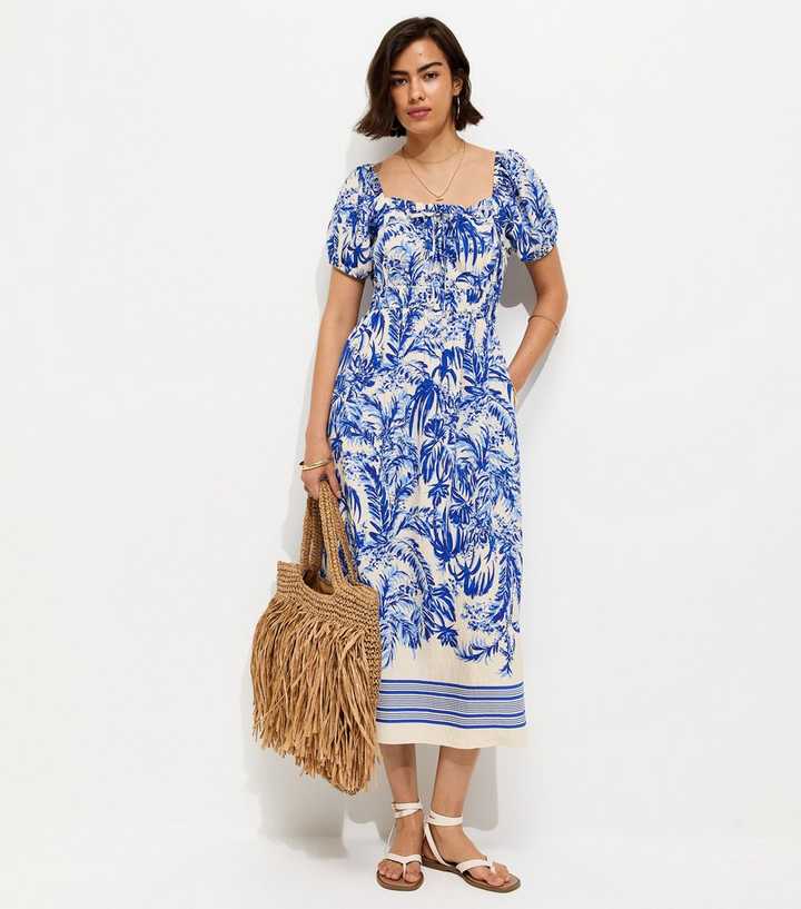 navy floral print milkmaid midi dress Midi Milkmaid Floral Dress