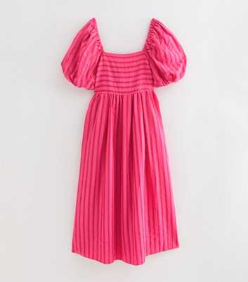 Petite Dark Pink Striped Puff Sleeve Midi Dress
