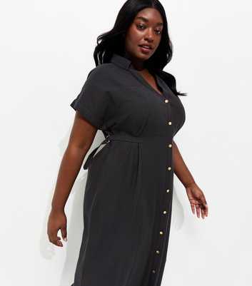Curves Black With Cotton Midi Shirt Dress