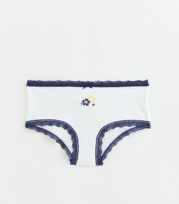 Girls White Lace Trimmed Short Briefs